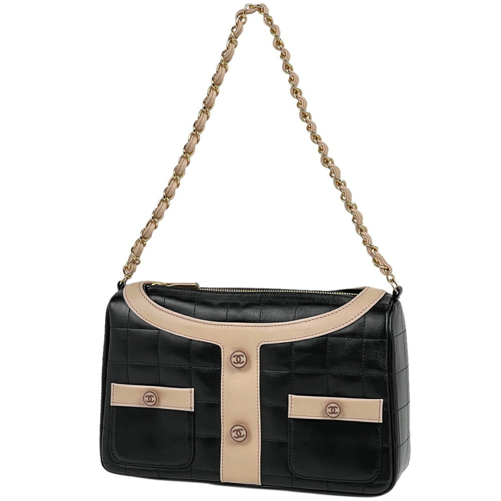 Chanel Girl Chanel Chain Shoulder Bag Chocolate Bar Leather Black